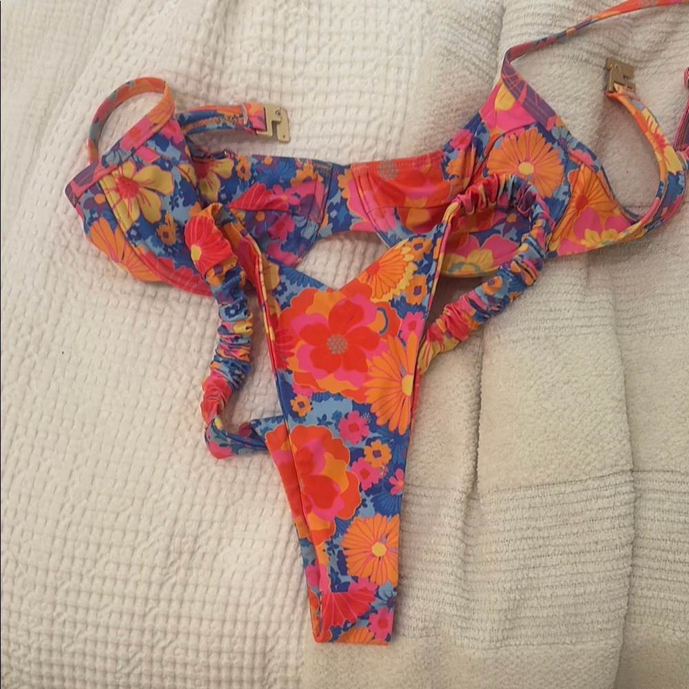 Kulani Kinis Floral Bikini Bottom in Orange, Pink & Blue
